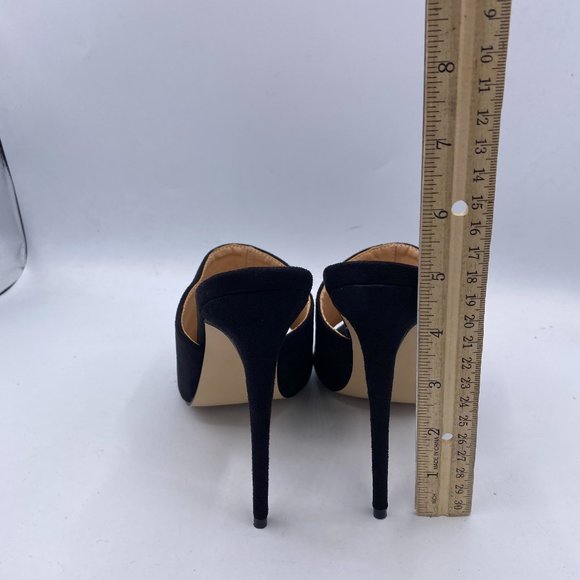 FSJ Black Suede High Heels Sandals Open Toe Mules Sexy Slide Shoes - Picture 8 of 11
